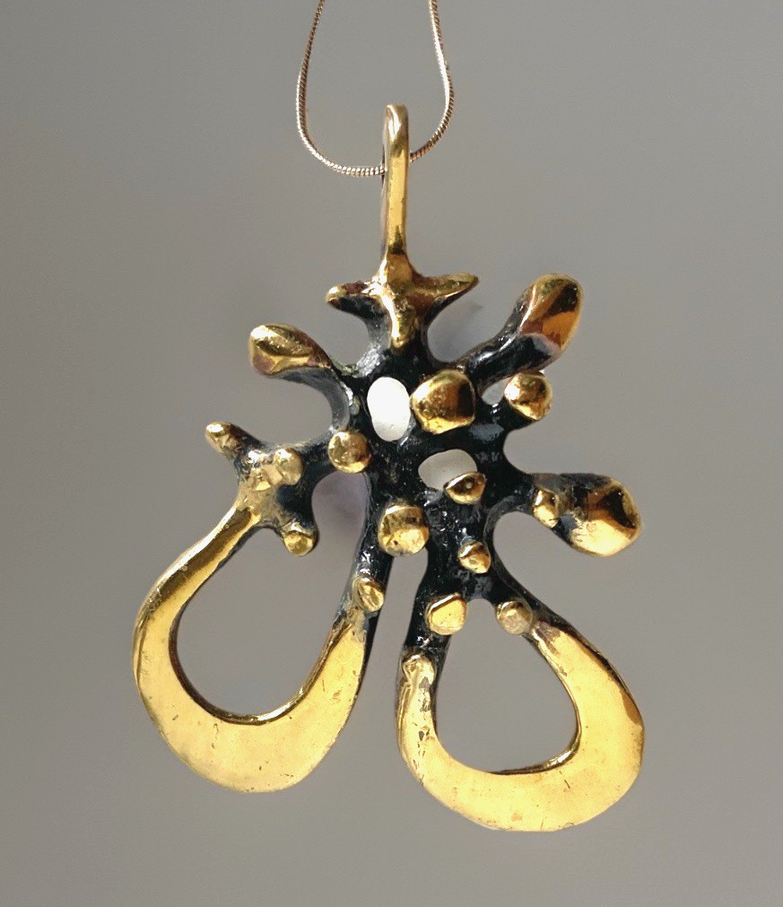 Vtg MCM Cast Bronze/Brass Jack Boyd Biomorphic Spore Pendant, Hang Length 2-1/2″