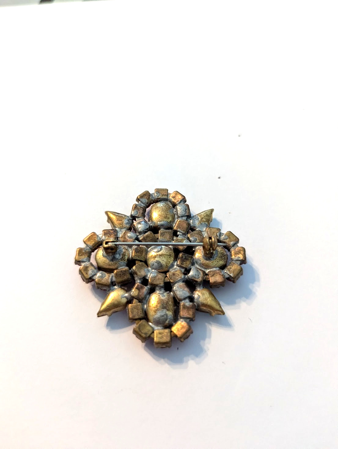 Vintage Czech Red and Green Rhinestone Brooch