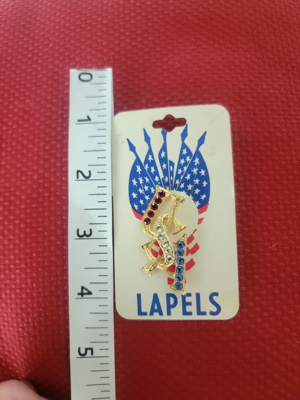 Vtg USA Rhinestone Red White Blue Patriotic Lapel Pin