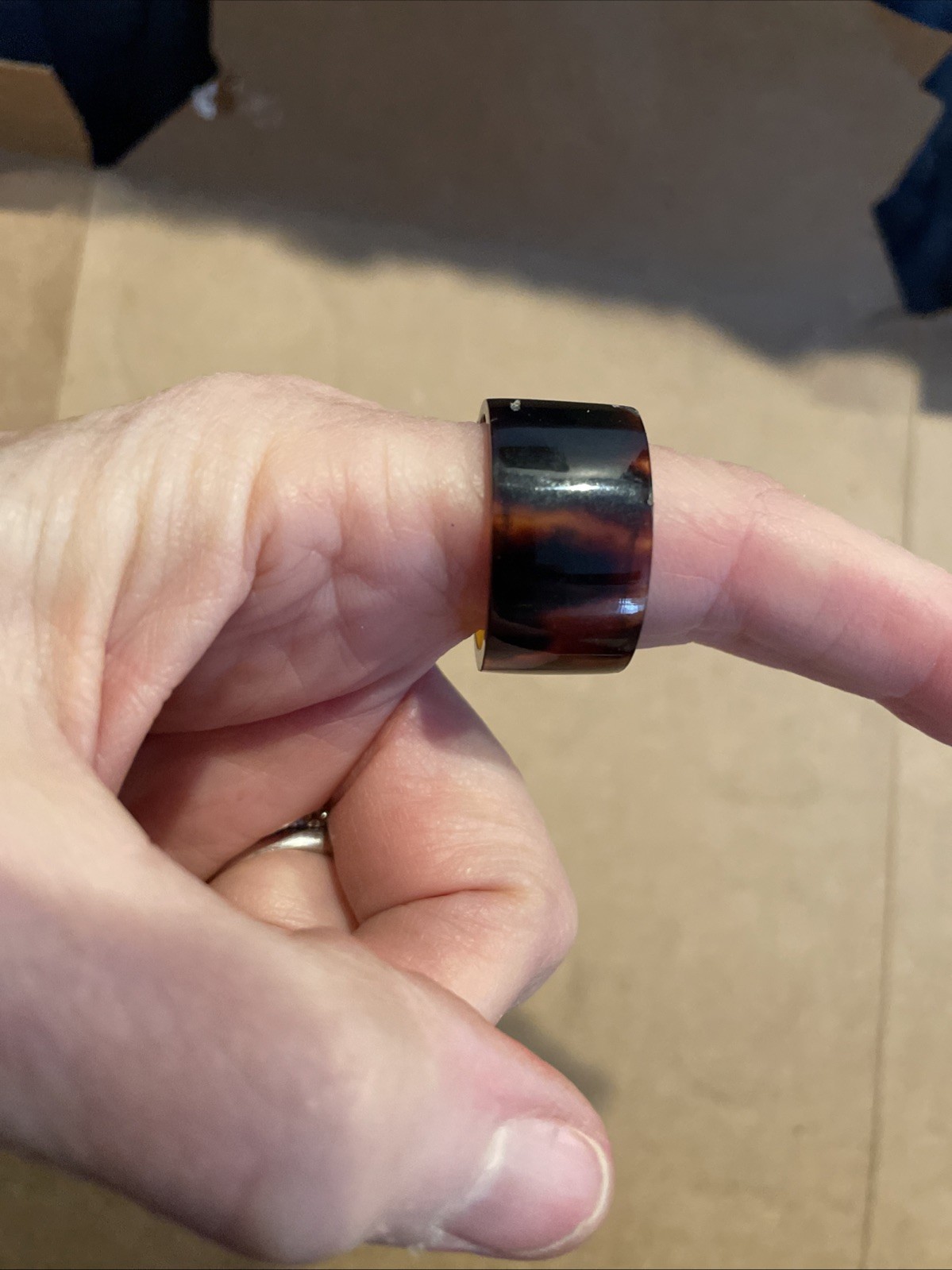 Vintage Hand Turned 1/2″ Turtle Shell Ring size 12.25 unused old new stock