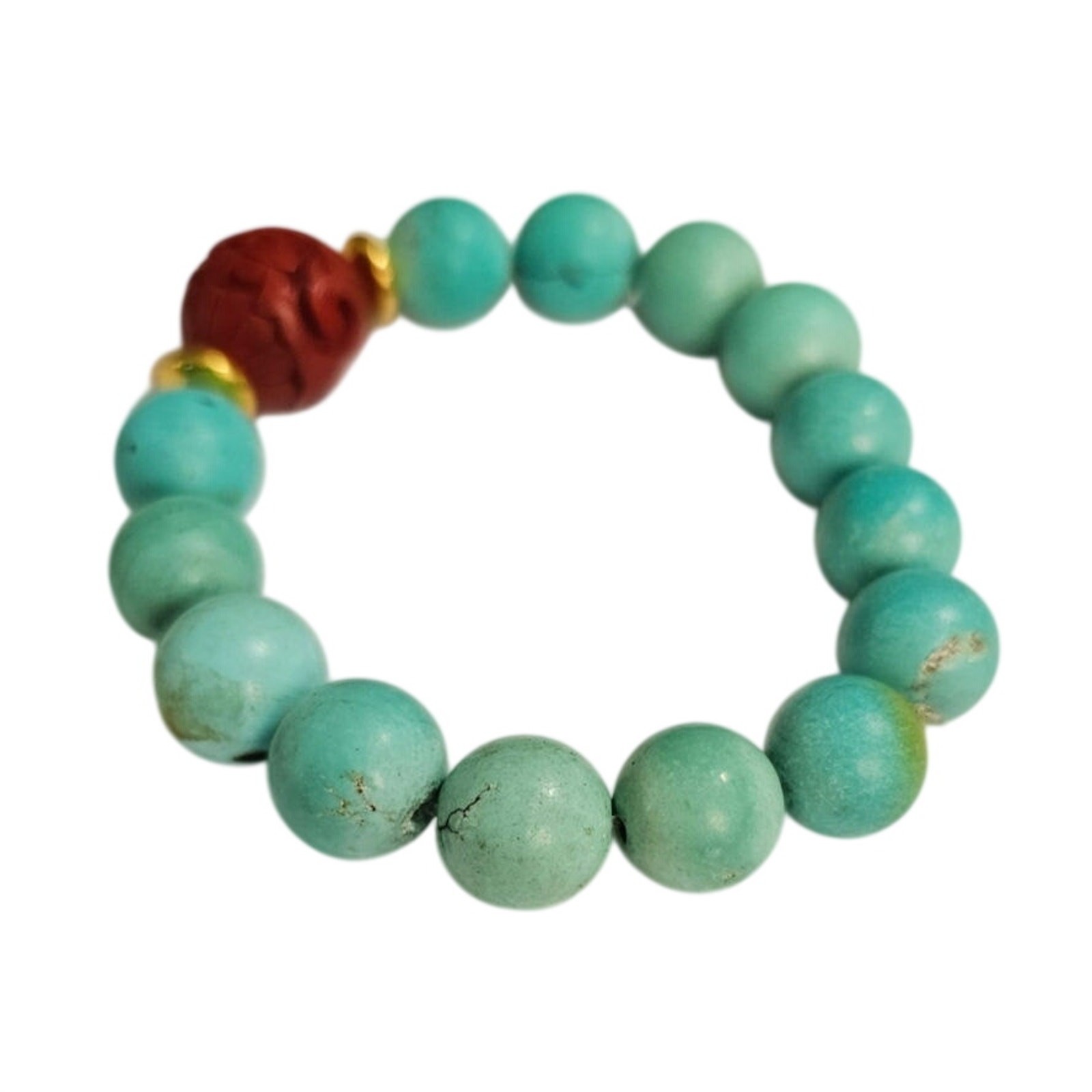 “Imperial Garden” Upcycled Cinnabar & Turquoise Statement Bracelet