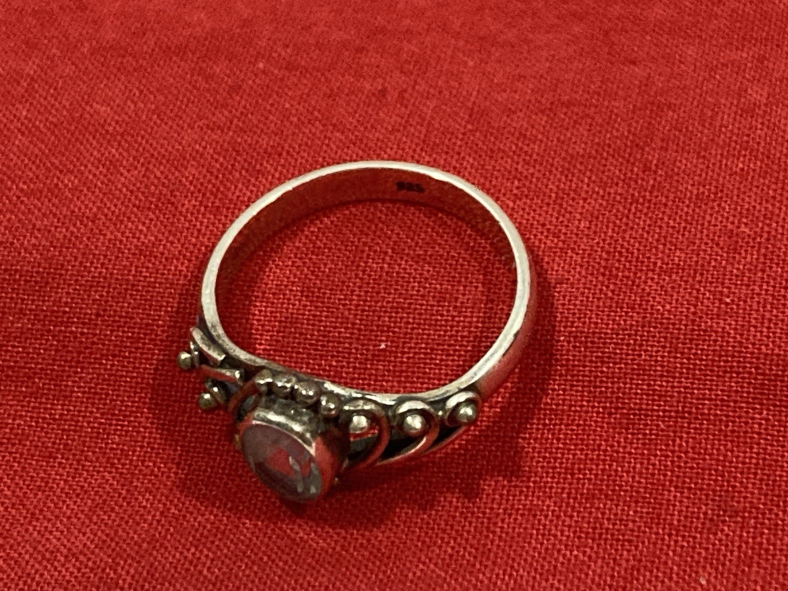 Vintage 925 Sterling Silver Southwestern Aquamarine Stone Band Ring SIZE 6.75/7
