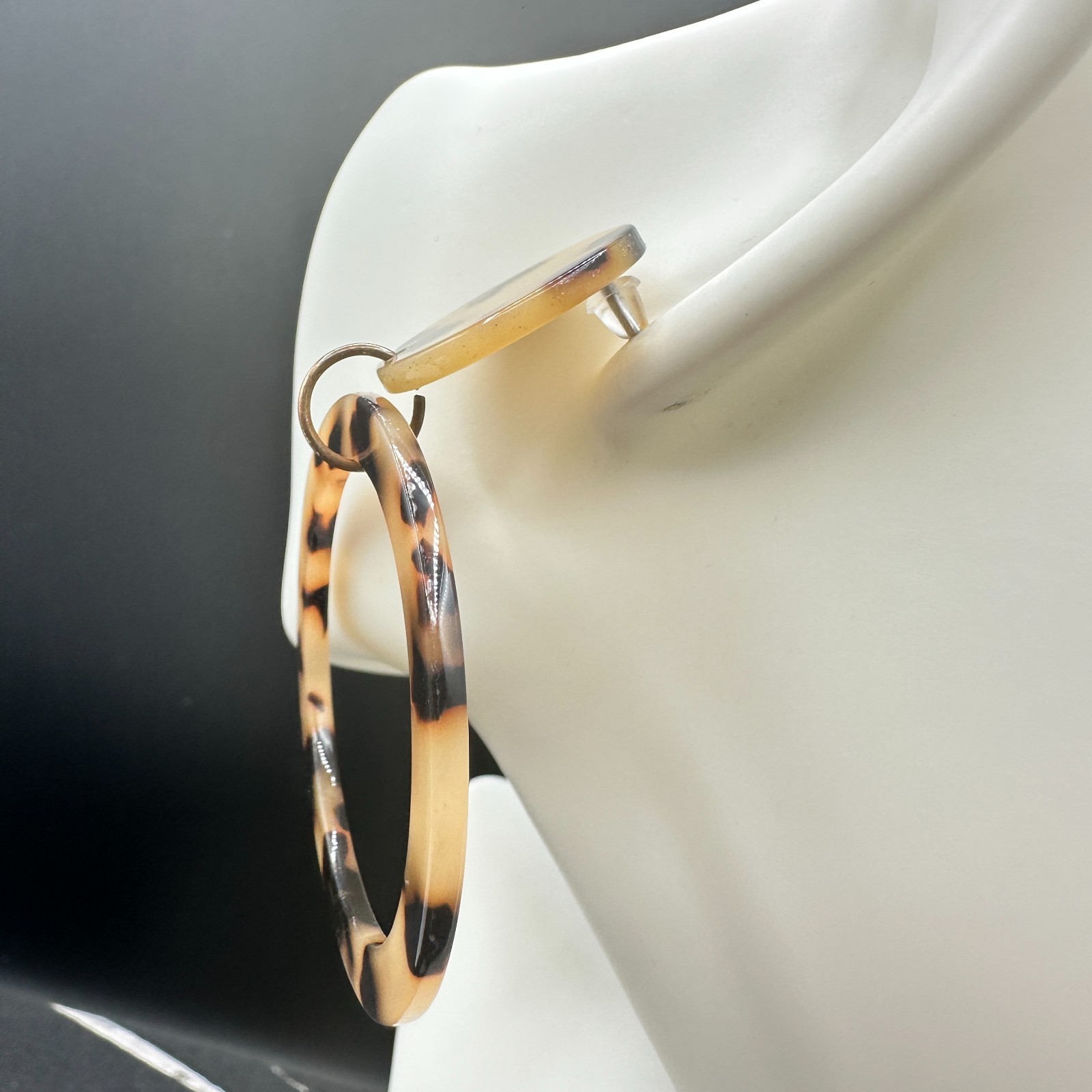 Vintage Tortoiseshell Drop Dangle Earrings Plastic Resin Acrylic Statement Brown