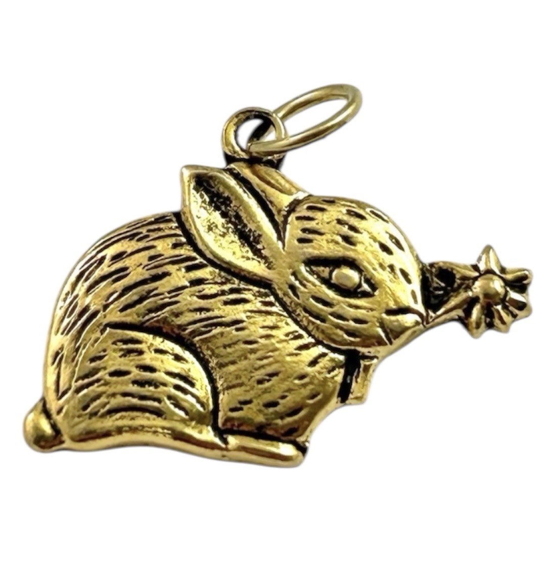 Vintage Charm Rabbit Necklace Pendant Bunny Flower Gold Tone Vintage Jewelry
