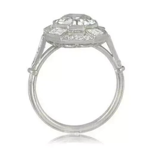 Vintage Art Deco 2.4CT Lab Created Diamond Ring Octagon Baguette Halo 925 Silver