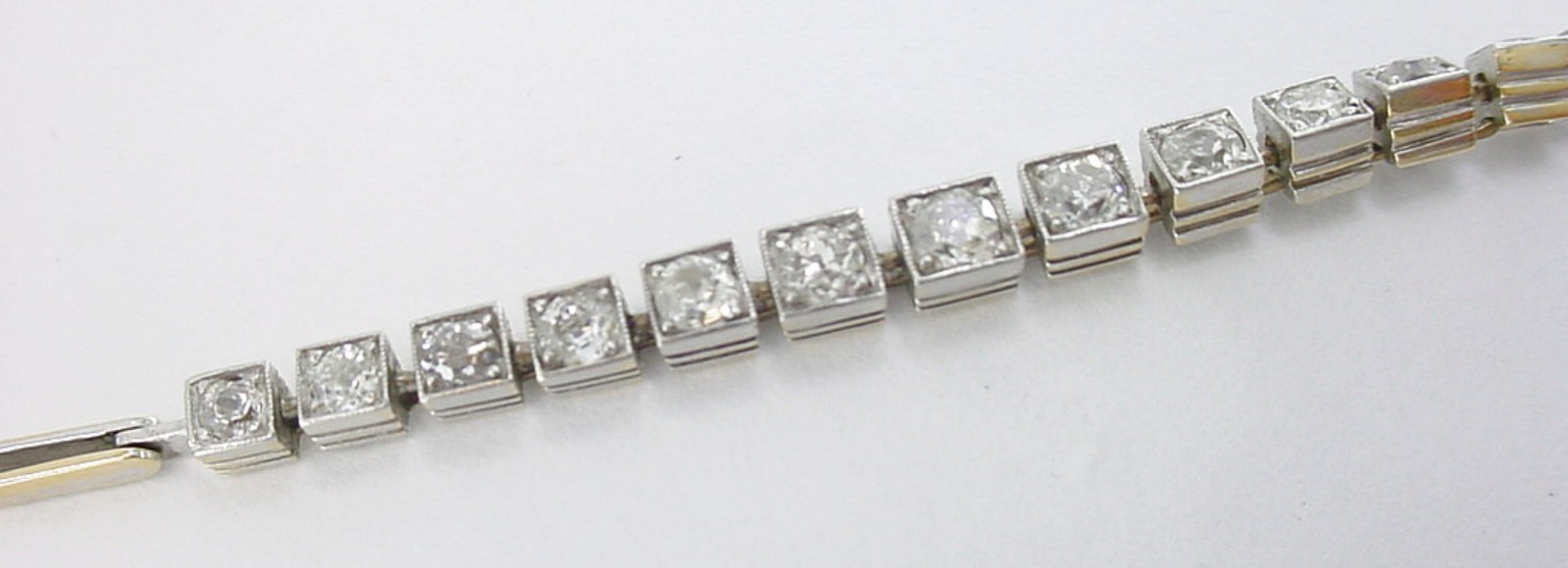 Edwardian 1.02 Ct Mine Cut Diamond Platinum Gold Line Bracelet–Milgrain Edging