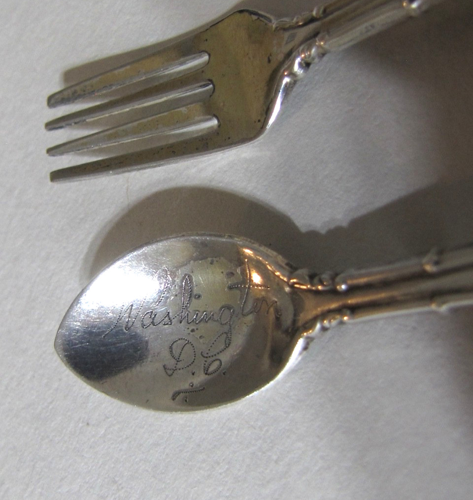 Vintage Sterling Silver Spoon Fork Brooch Pin Set Washington DC Souvenir 2.5″ SB