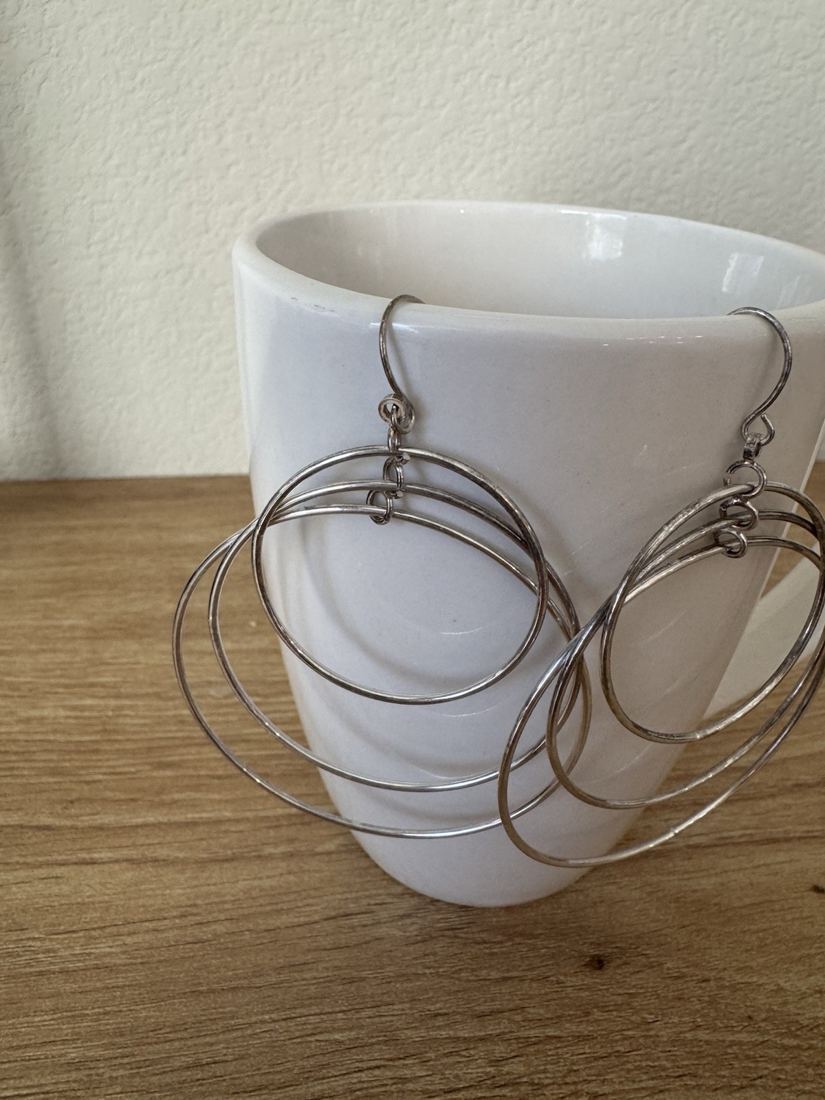 Vintage Sterling Silver Multi Hoop Cascada Dangle Hook Earrings, 3 in Metal