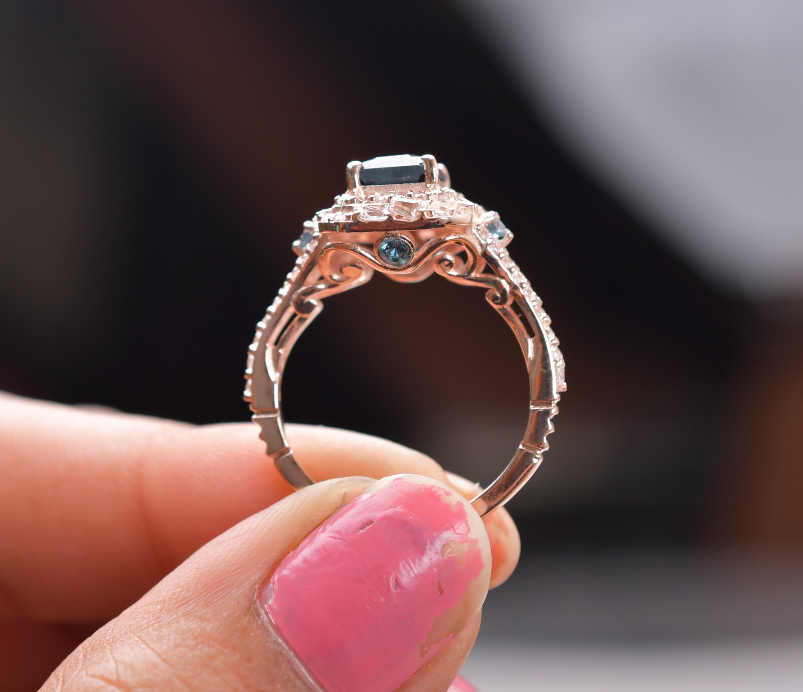 London Blue Topaz Engagement Ring Hidden Diamond Wedding Ring Anniversary Gifts
