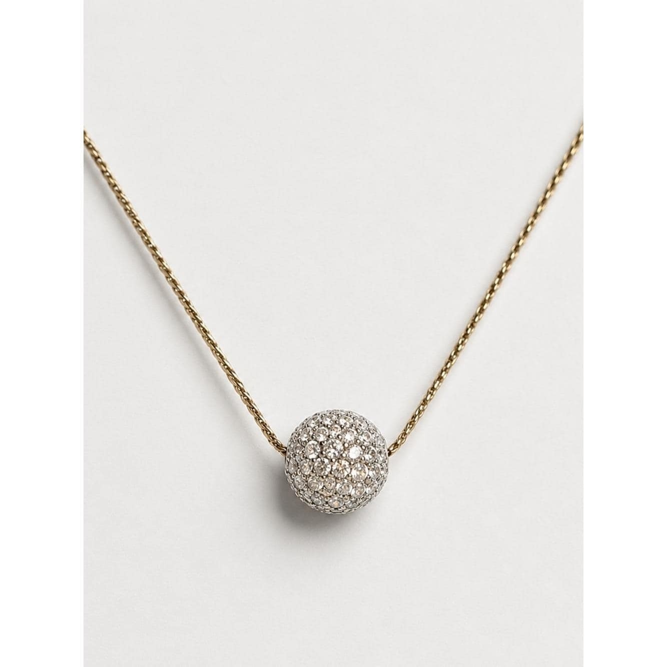 Vintage Monet Rhinestone Ball Pendant Necklace Gold Tone Pavé Crystal Signed 16″