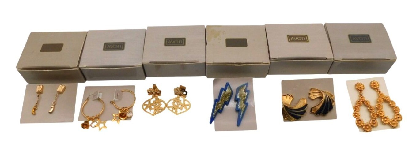 Lot of 6 Vintage Avon Pierced Earrings with Boxes 1980s 1990s Dangling Telephone