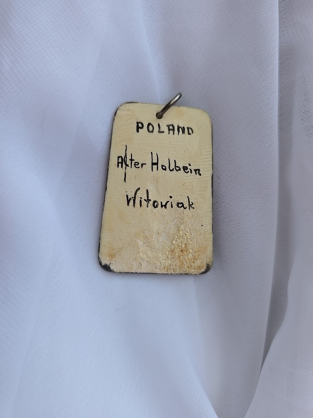 Vintage Polish Maja Witowiak Miniature Portrait Pendant Hand Painted Man Holbein