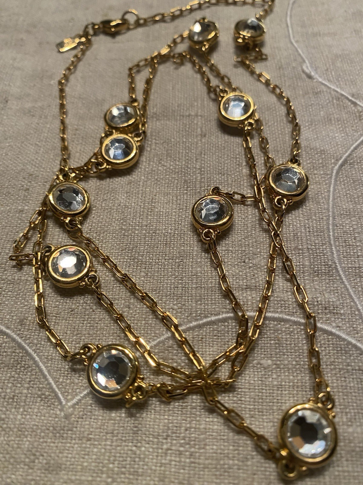 Swarovski Vintage Imber Strand Bezel Set Round Crystals In Gold Tone 36”