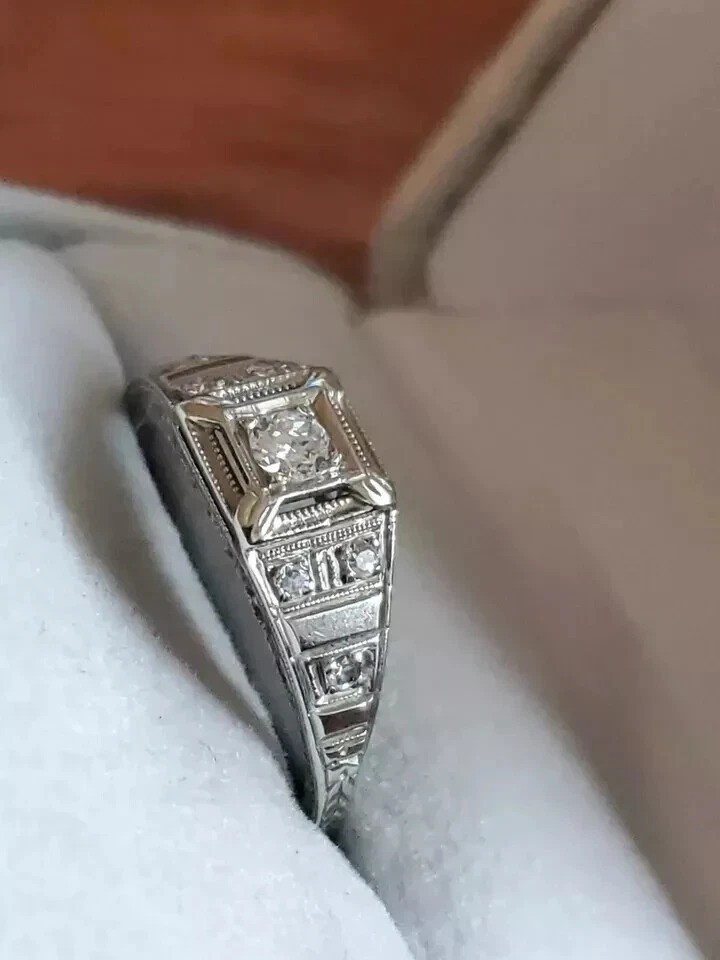 2.5CtArt Deco Style Round Lab Created Diamond Engagement 14K White Gold FN Ring