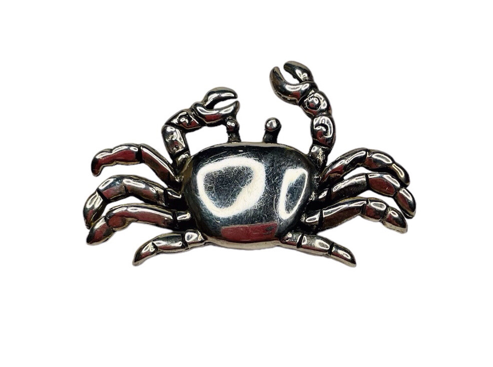 VINTAGE 925 STERLING SILVER ARTISAN CRAB BROOCH July Zodiac Cancer Cute 6.62 g.