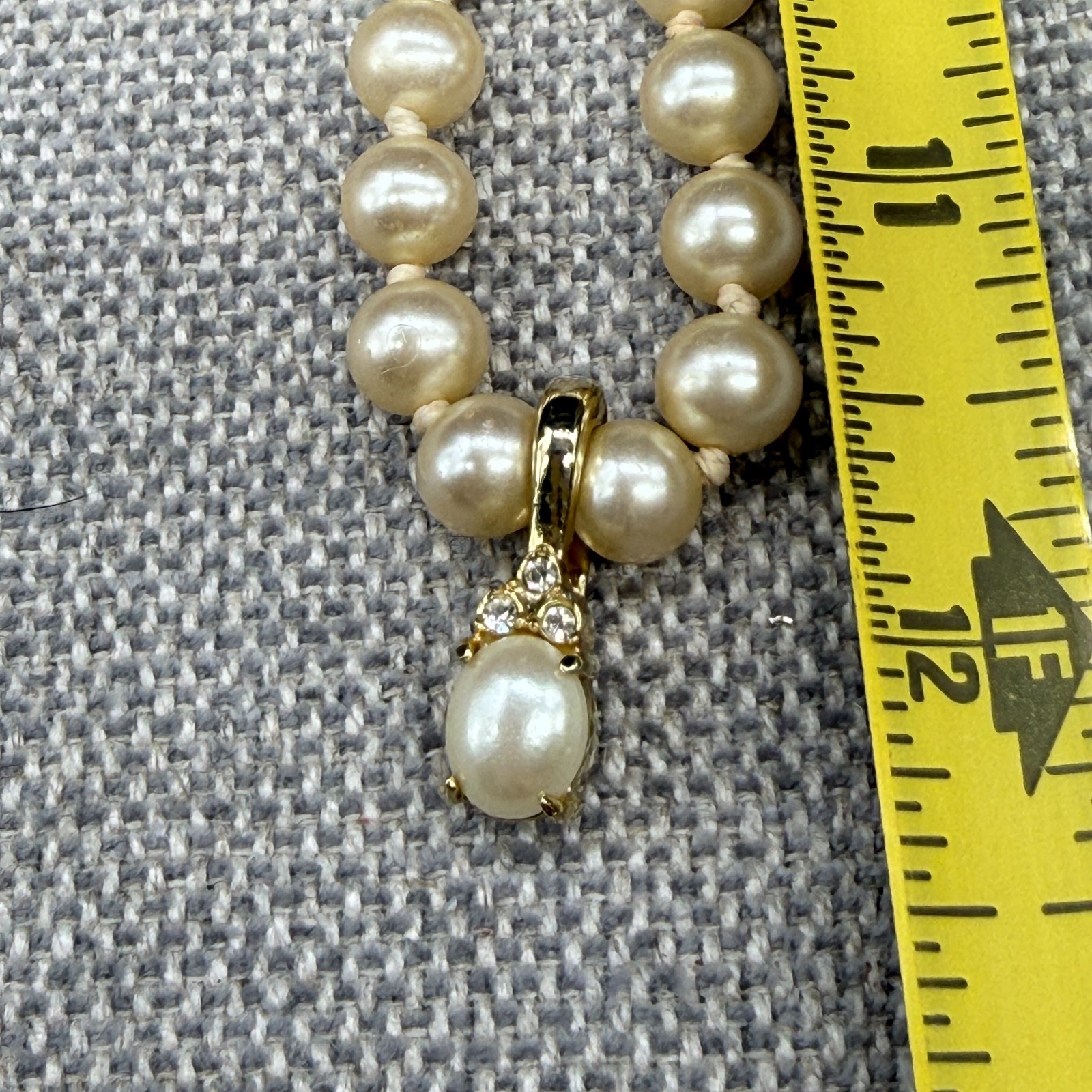 Vintage Pearl Necklace Cream Approximately 6 mm 22 Inches Rhinestone Pendant