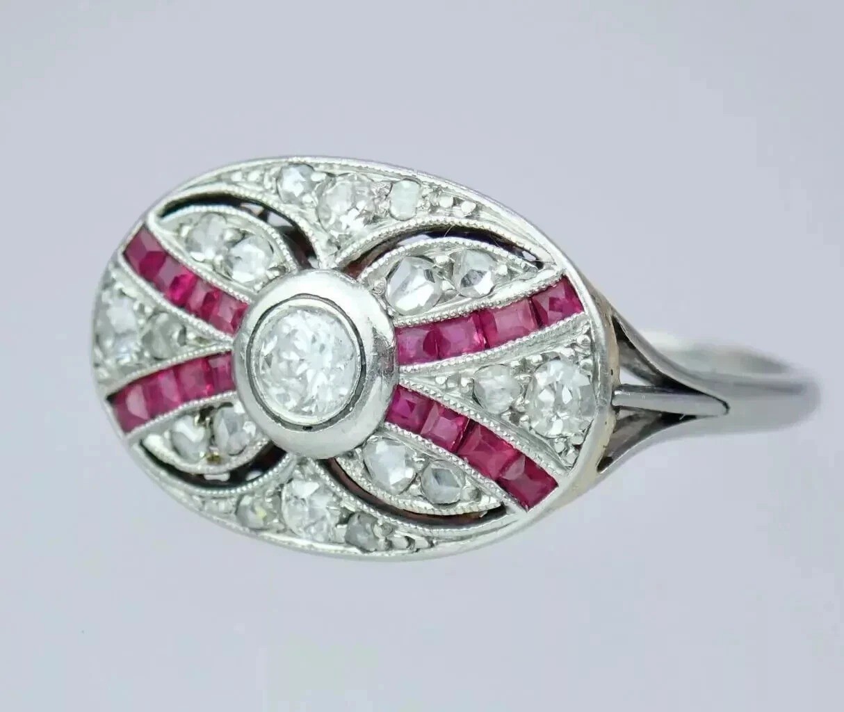 Art Deco Round Cut Lab Created Diamond & Ruby 14K White Gold Finish Wedding Ring