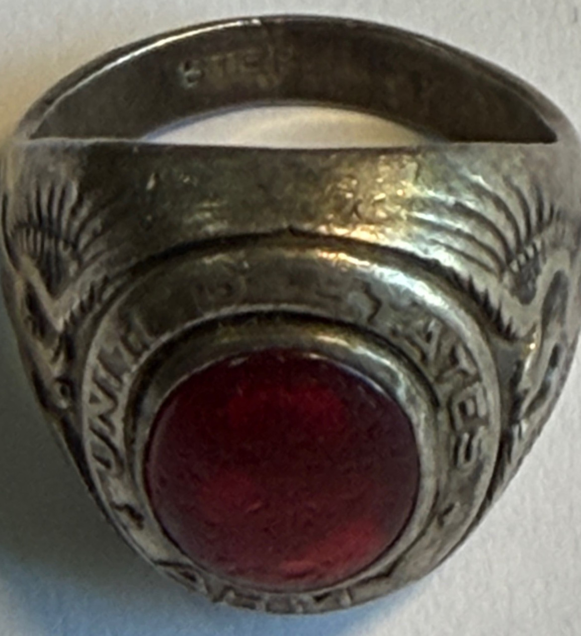 Vintage ARMY Sterling Silver Ring with Eagle and Red Stone