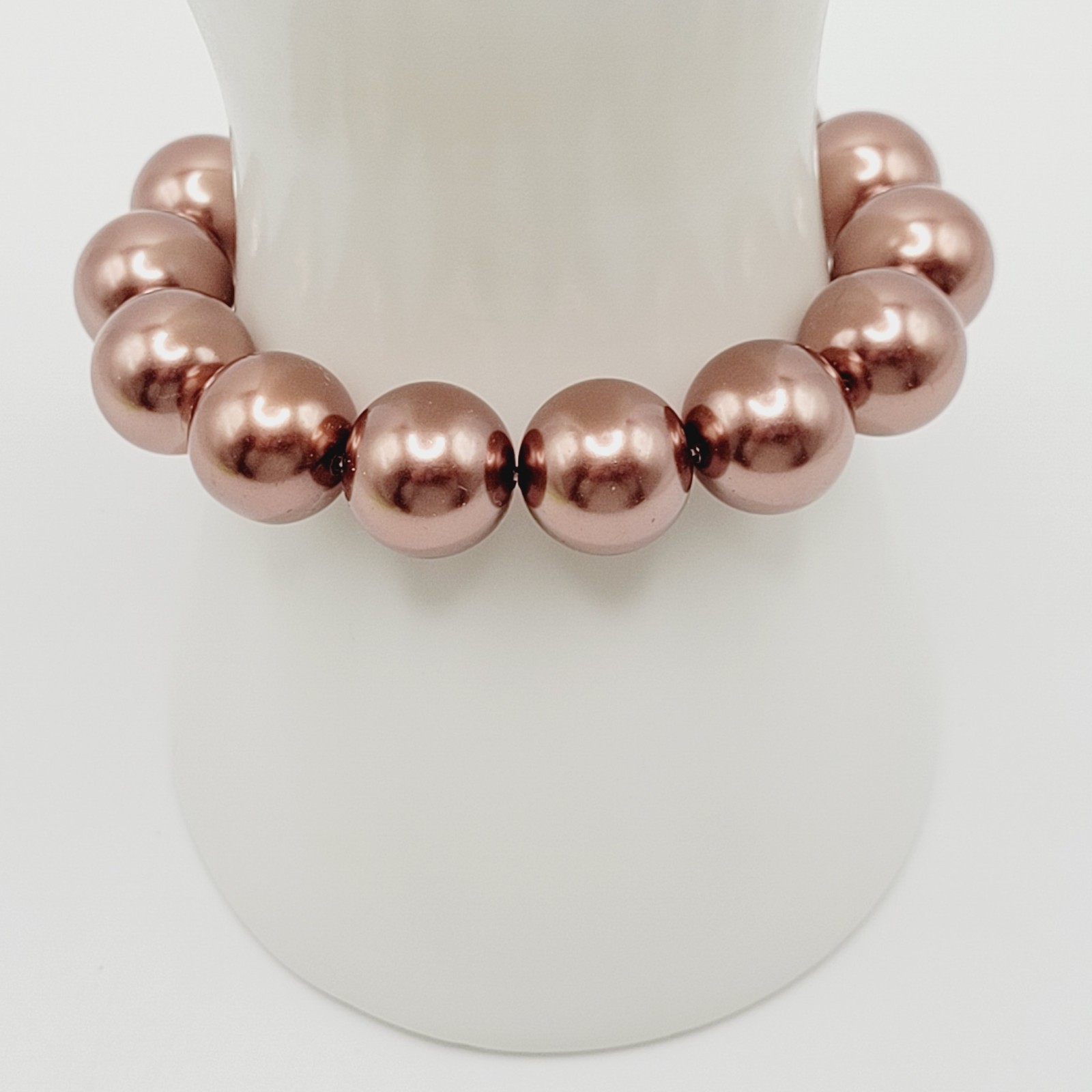 Hematite Chunky Rose Gold Coppery Metallic Hue Round Beaded Stretch Bracelet