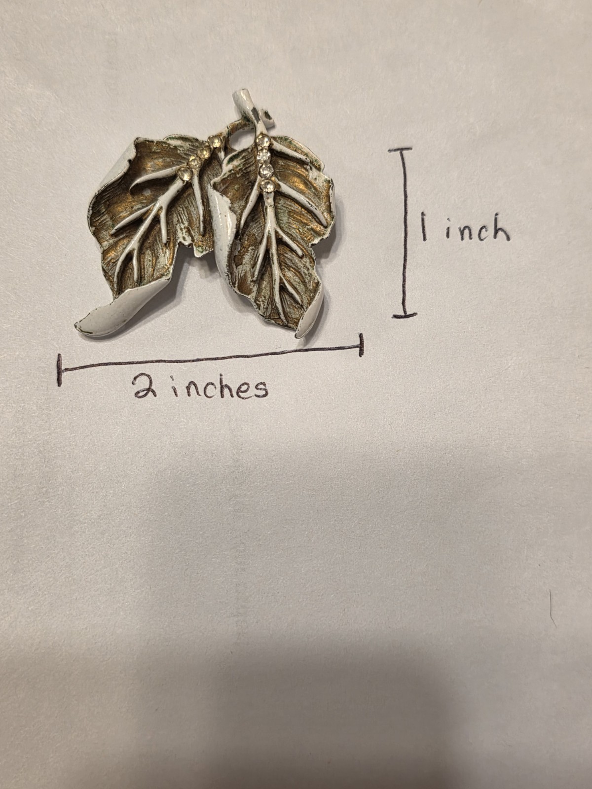Vintage Coro Style Leaf Brooch Pin with Rhinestones