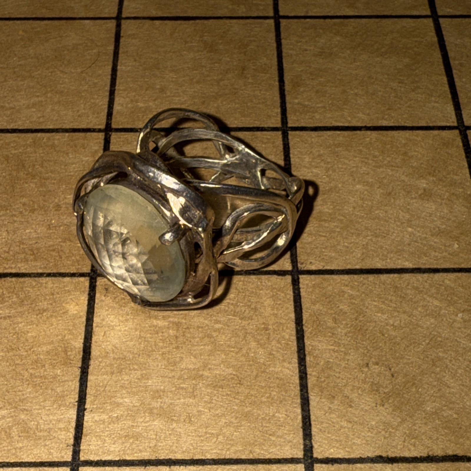 UNKNOWN STONE VINTAGE BRUTALIST MODERNIST STERLING SILVER RING SIZE 5.5