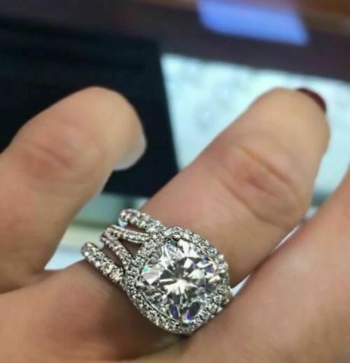 Cushion Cut Lab Created Diamond Valentine’s Day 14Ct White Gold Finish Ring Set