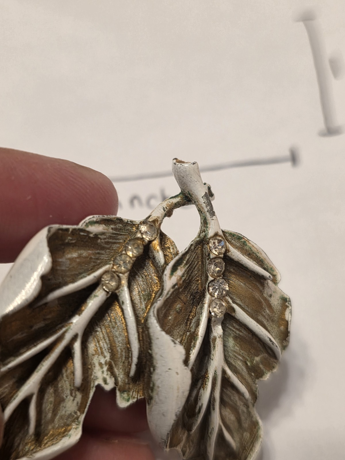 Vintage Coro Style Leaf Brooch Pin with Rhinestones