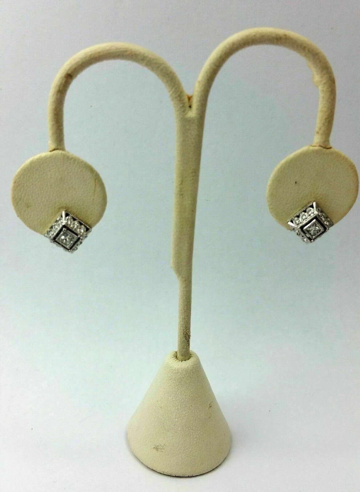 Art Deco Style Lab Created Diamond Engagement 14K White Gold Finish Earrings