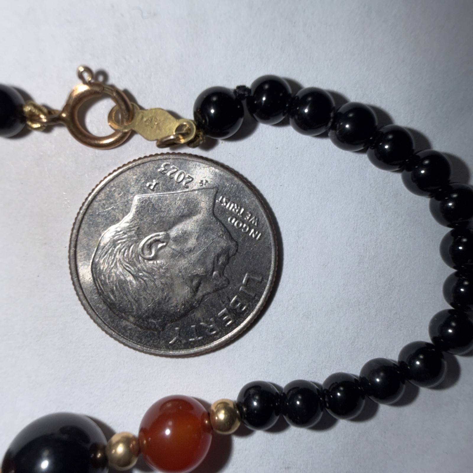 14k Gold Bracelet Black Coral Cloisonne Vintage Unused 6.75” Biggest Bead 10mm