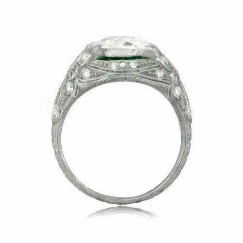 3Ct Art Deco Style Lab-Created Diamond & Emerald Wedding 14K White Gold FN Ring