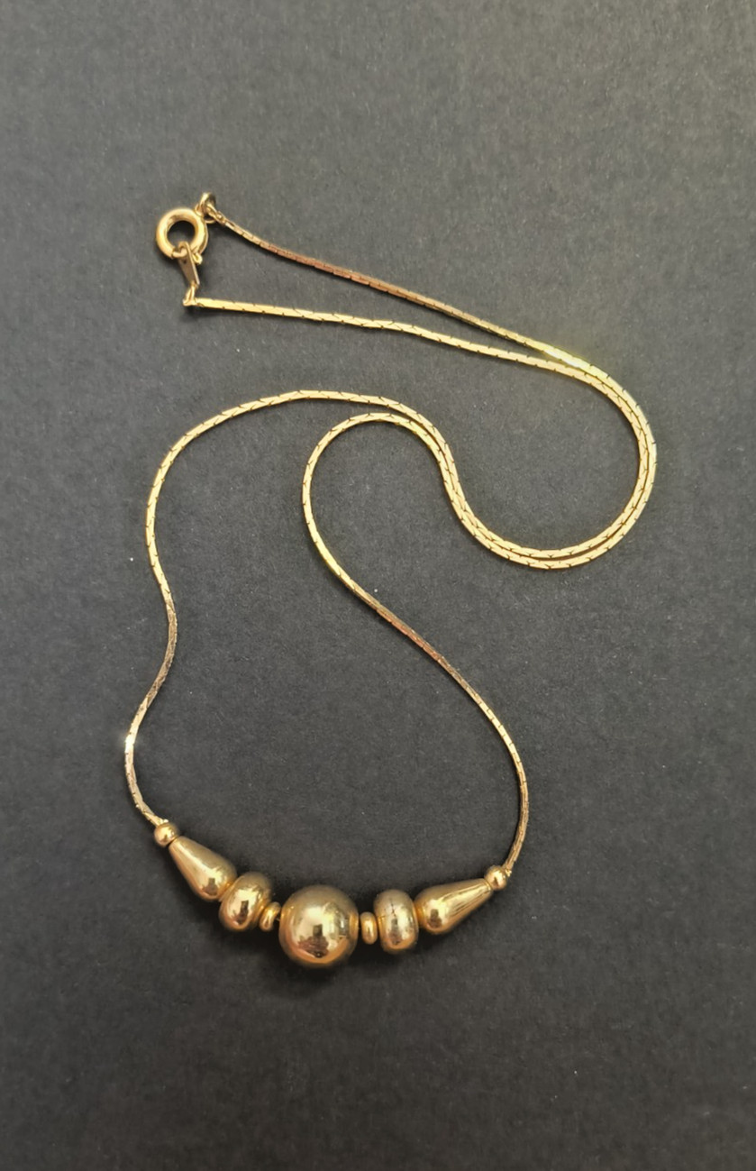 VTG Retro / Art Deco Bead Necklace in Goldtone, Ancient Theme & Style, 18 inche