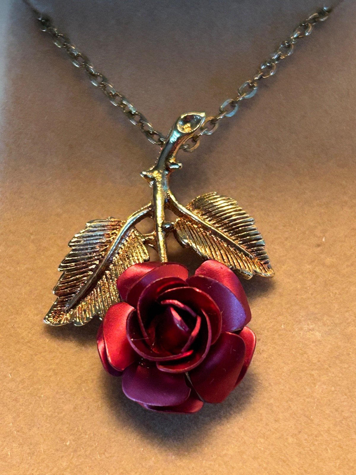 Vintage Gold-Tone Red Rose Pendant Necklace 1970’s, “A Gift Of Love”