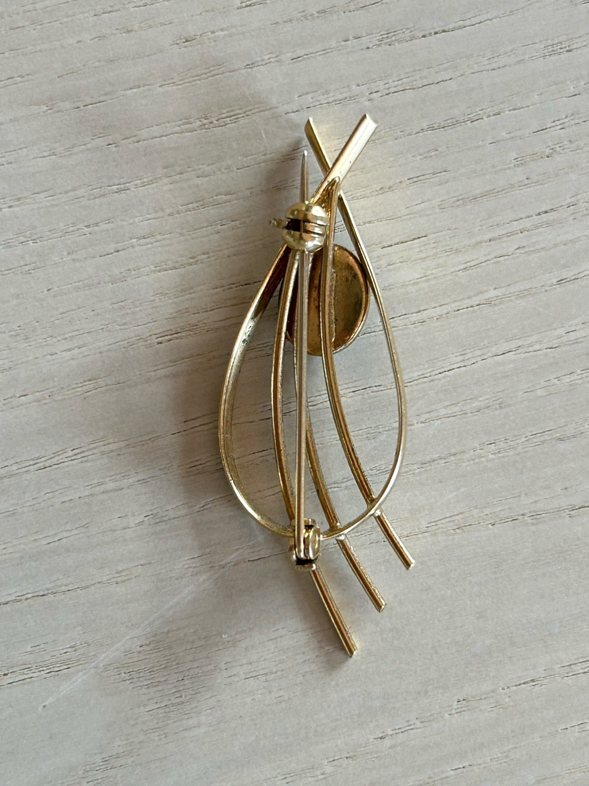 Vintage Mid-Century Modernist Gold Plated Blue Opal Brooch Pin, Rollover Clasp