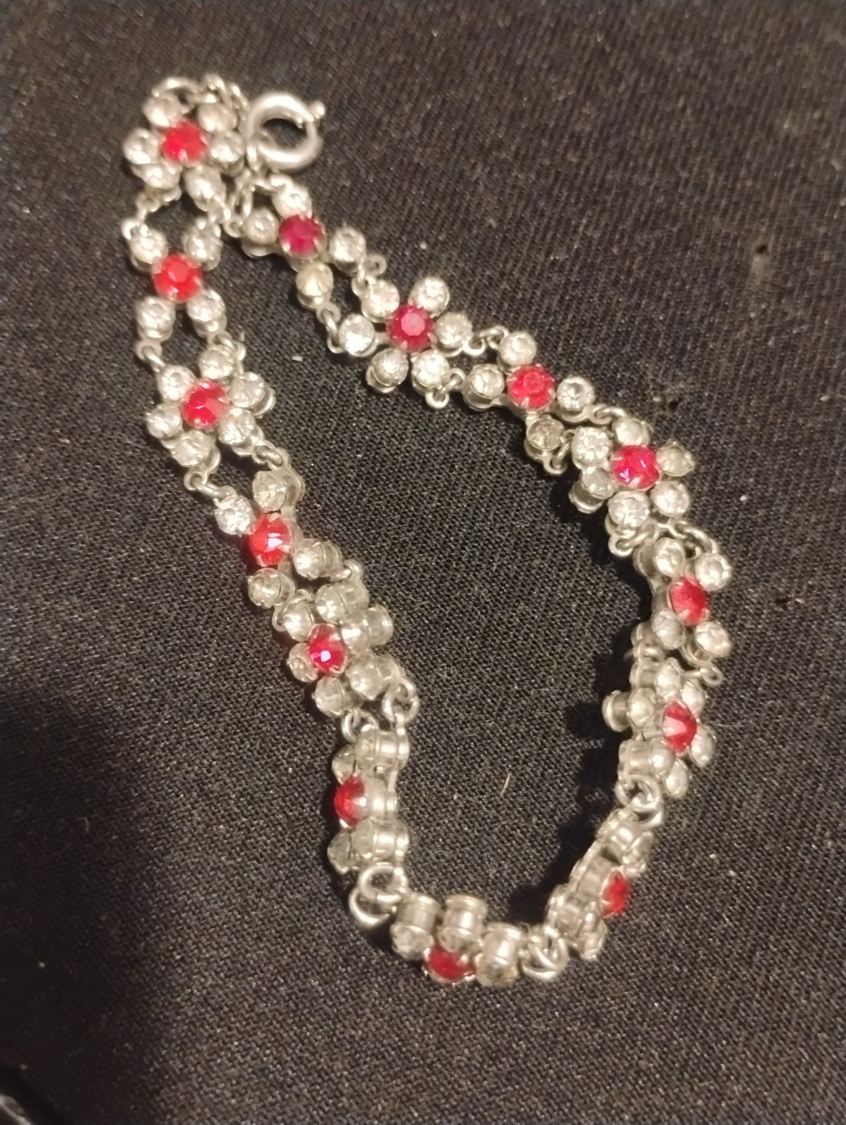 Classic Vintage Floral Multi Stone Bracelet 7inch Sterling Silver Unmarked
