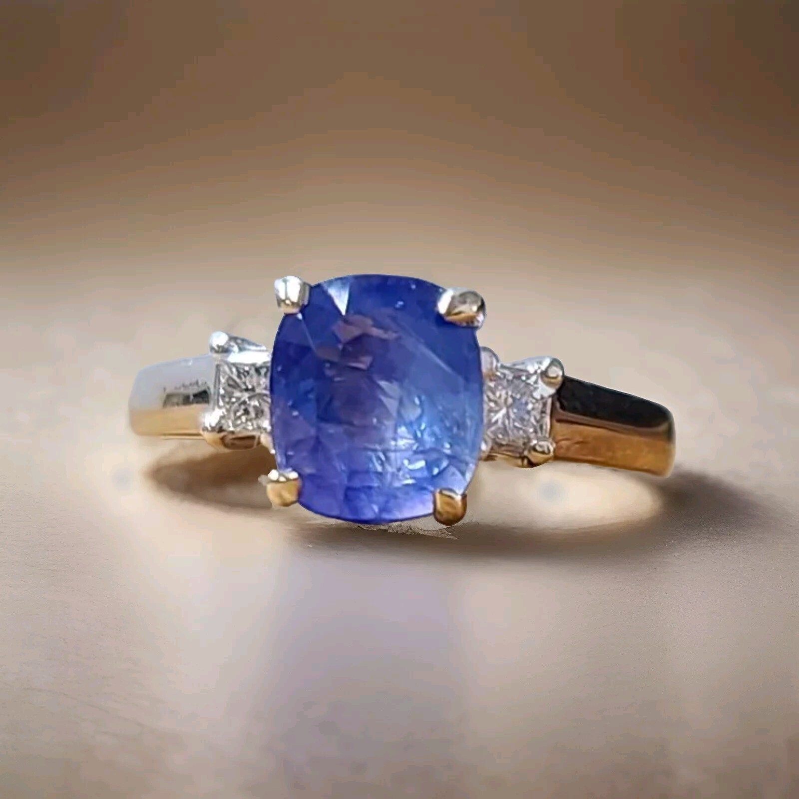 14K white gold engagement ring 2.21ct. Natural Untreated Blue Sapphire Cushion