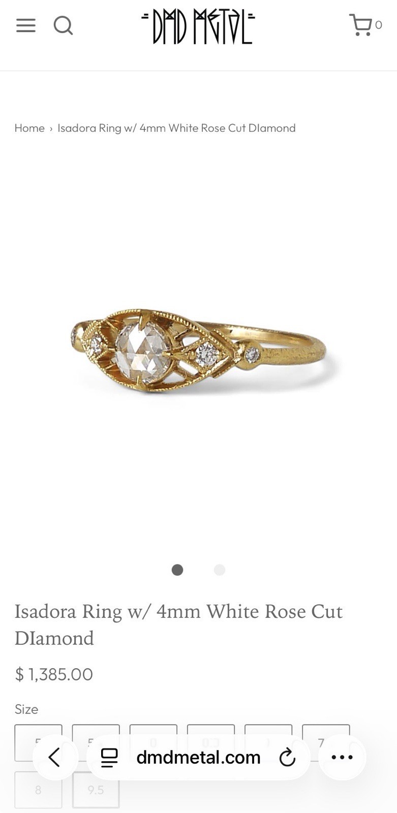 DMD Metal Isadora Ring/with 4mm White Rose Cut Diamond