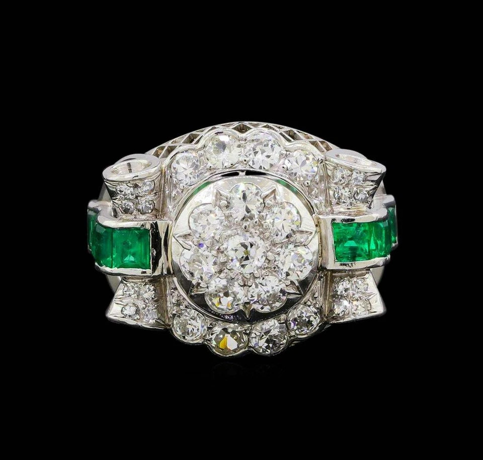 Genuine Handmade Art Deco Square Emerald With Old Mine Cut CZ 925 Silver Ring