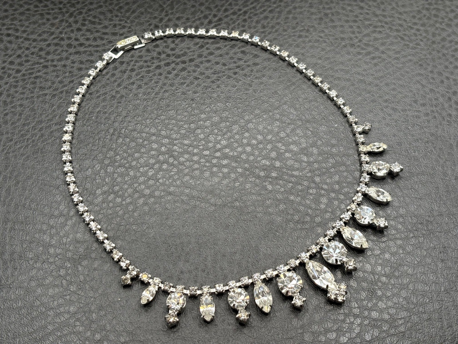 Art Deco VTG Kramer Rhinestone Crystal Drop Necklace Silver Tone Choker Bridal