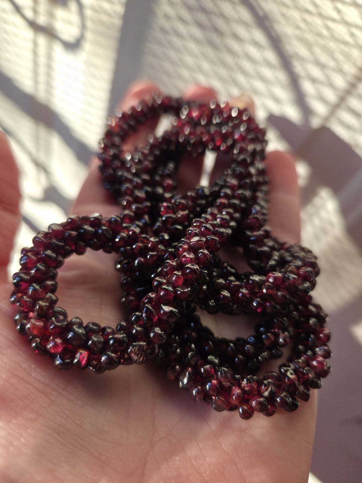 Rhodalite Garnet Gemstone 34″ Continuous Strand Handwoven Vintage Necklace