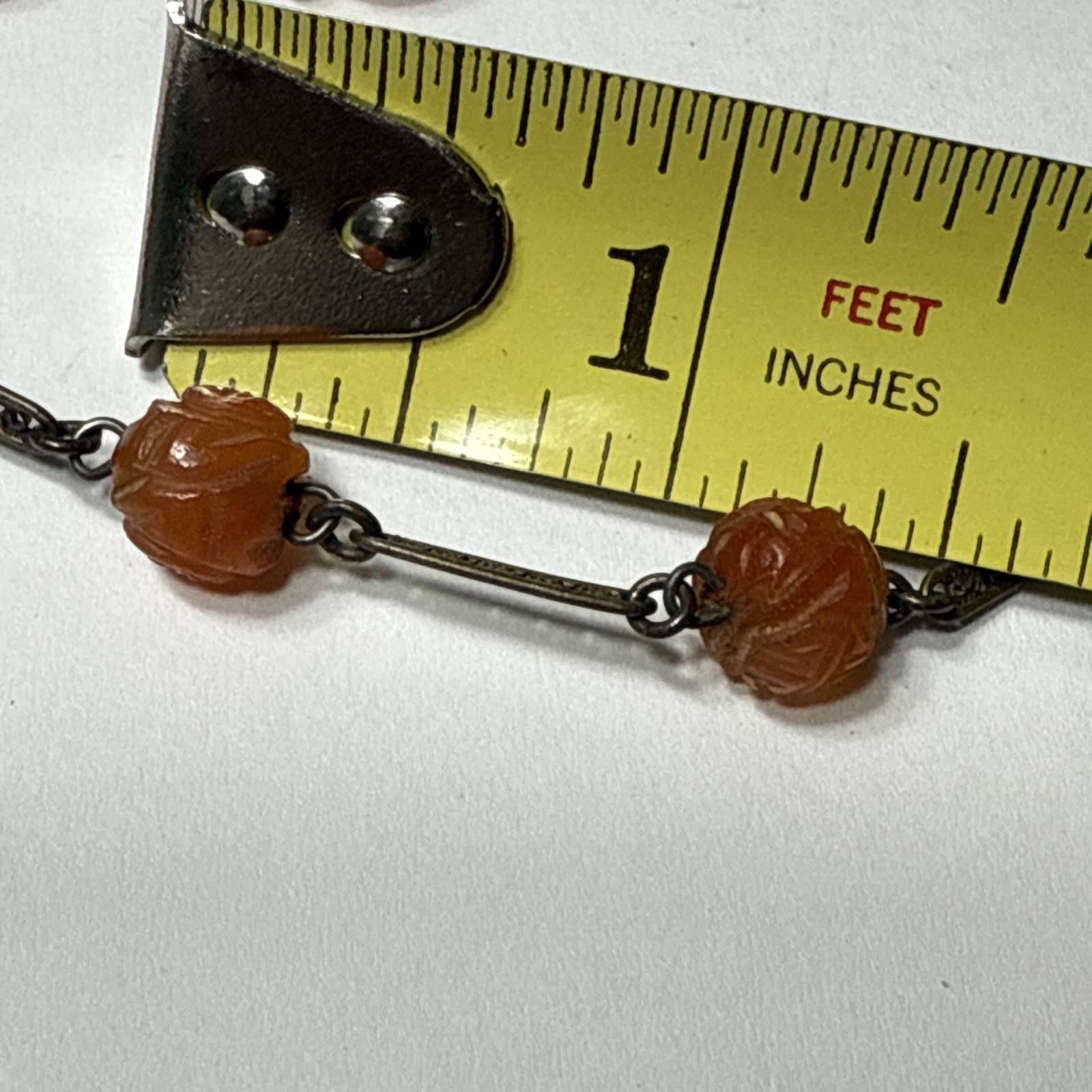 VTG Antique Chinese Carved Carnelian 15.5” Sterling Choker Necklace TLC