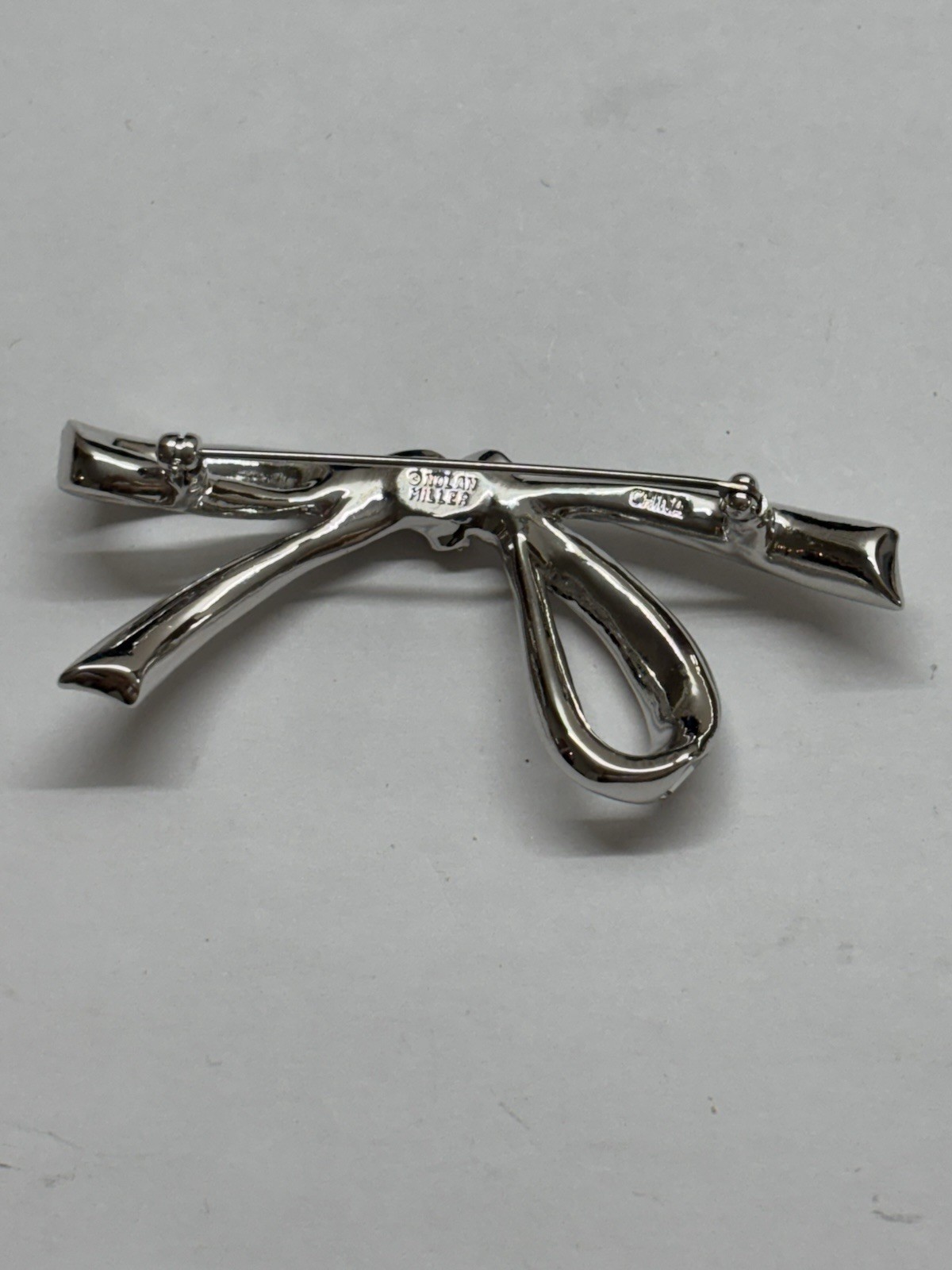 NIB Vtg Nolan Miller Glamour Collection Forget Me Not Baguette Bow Pin Brooch