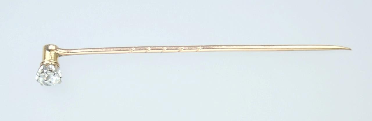 Pretty Antique Victorian 12K Gold Old Mine Cut Diamond Collar Stud Stick Pin Box