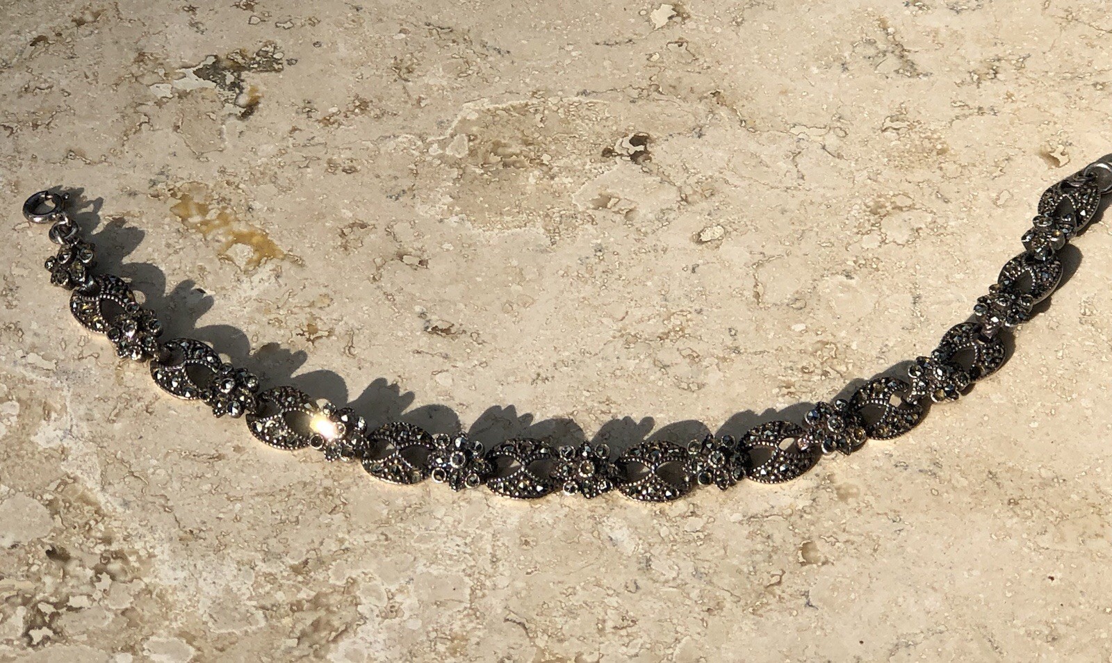 ✨VINTAGE Sterling Silver MARCASITE Floral 🌺Tennis Bracelet 🌟ESTATE Jewelry🌟