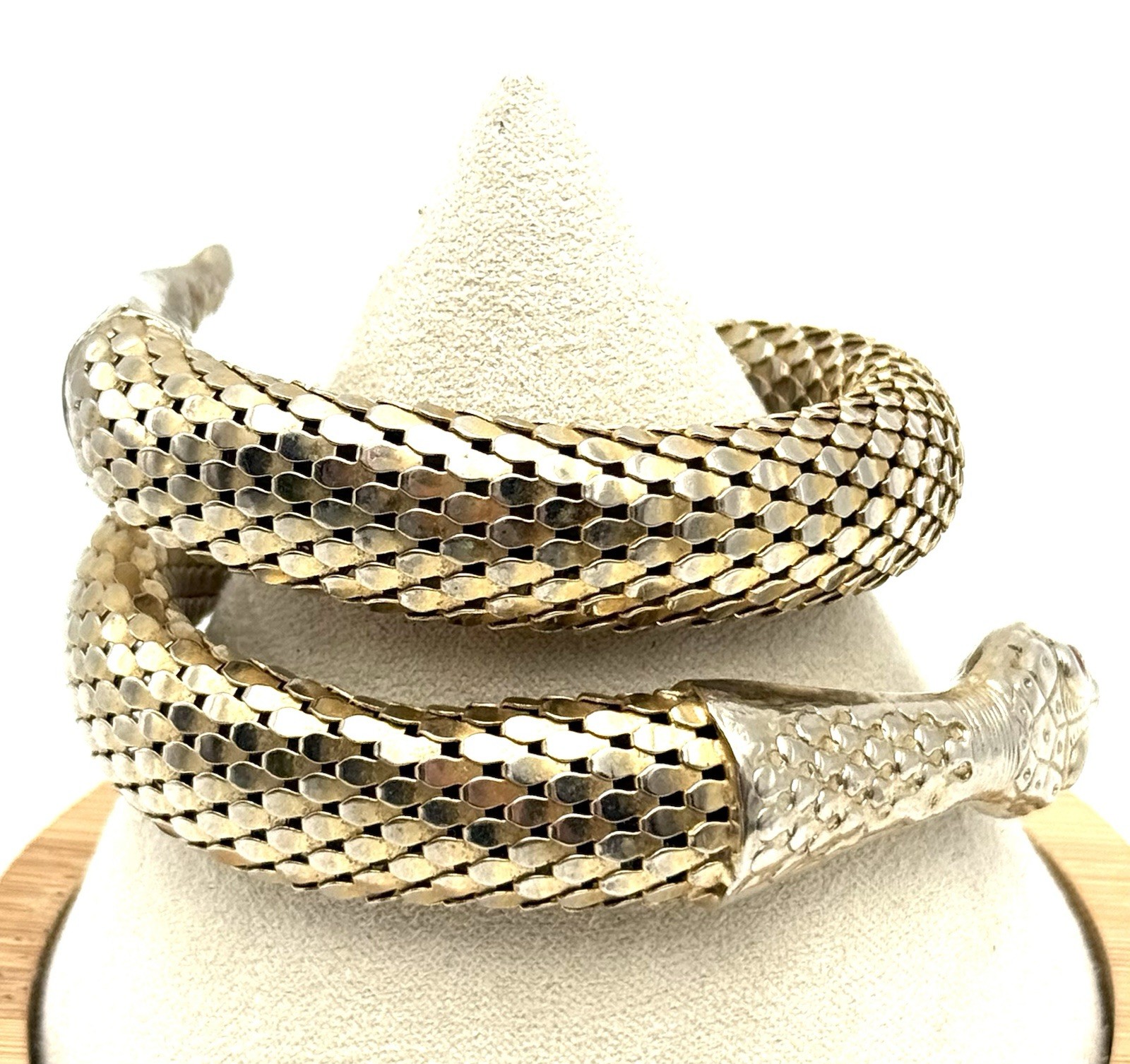 Vintage Snake Coil Mesh Wrap Bracelet Gold Played Serpent Unsigned