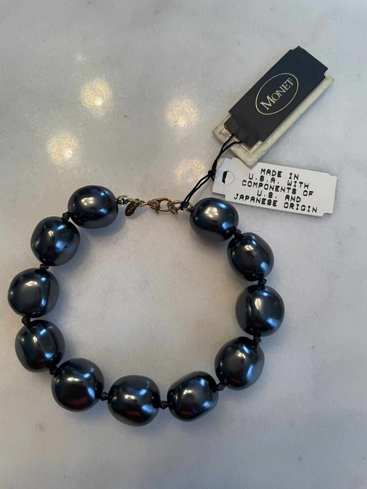 Vintage Monet CHUNKY Dark Grey faux pearl bracelet NWT 8”