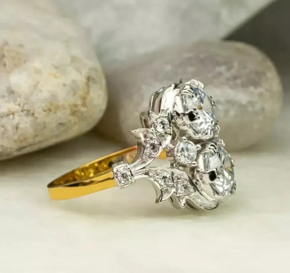 3Ct Art Deco Vintage Style Lab Created Diamond Engagement 14K Gold Finish Ring