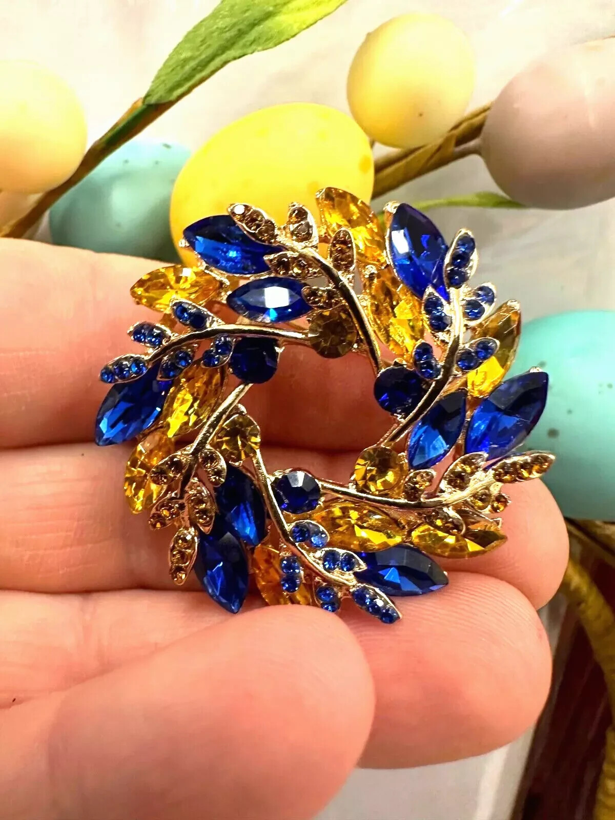 New Ukrainian Easter Wreath Rhinestone Brooch, Wheat Pin, Easter Gift For Her