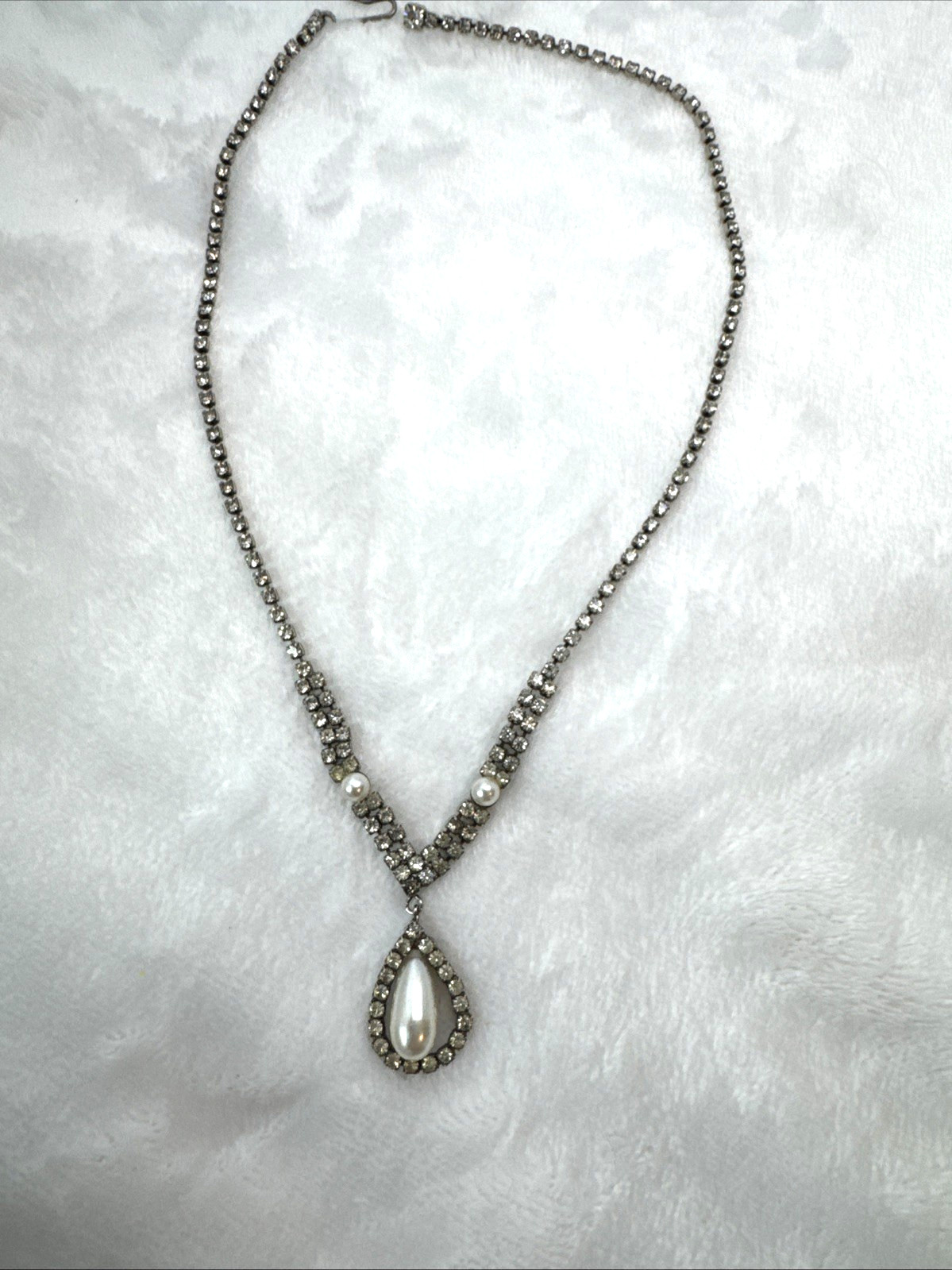 victorian Revival Necklace rhinestone faux pearl MCM Modernist coquette Sweet