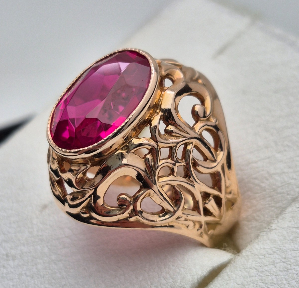 Vintage Soviet 14K Rose Gold Ring 583 with Stone • 11g • Original USSR Jewelry