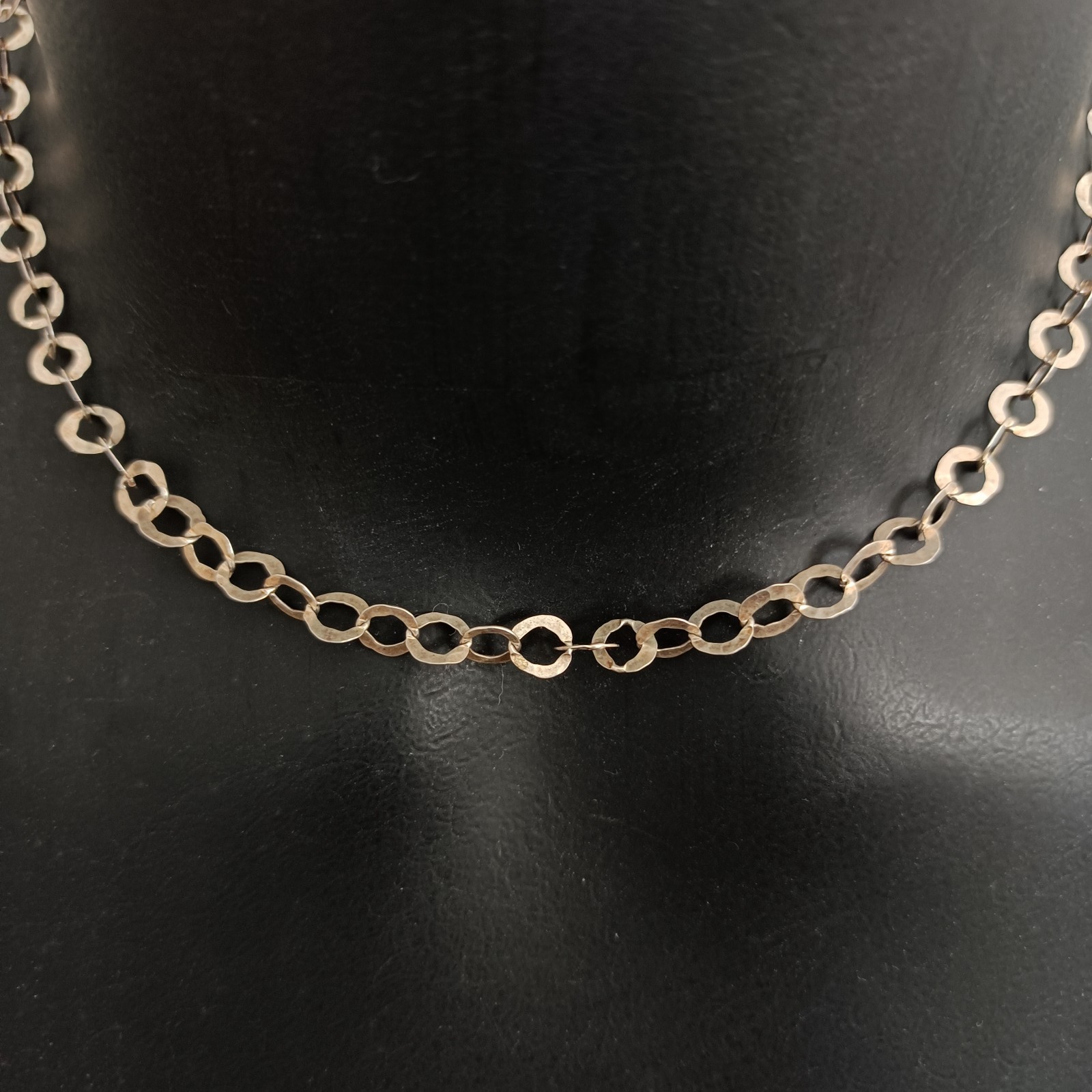 Sterling Silver Chain Necklace Handmade Flatt Hammered Rolo Unique Collar VTG